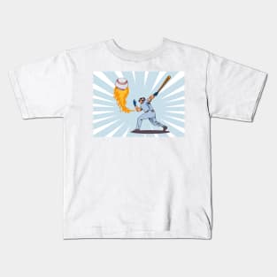 Baseball Player Batting With Ball in Flames Retro Kids T-Shirt